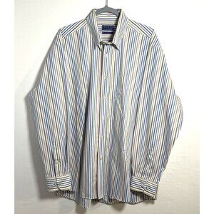 Sero By Forsyth Mens Shirt No Iron-Tailored Fit Blue Yellow White Stripe Size XL